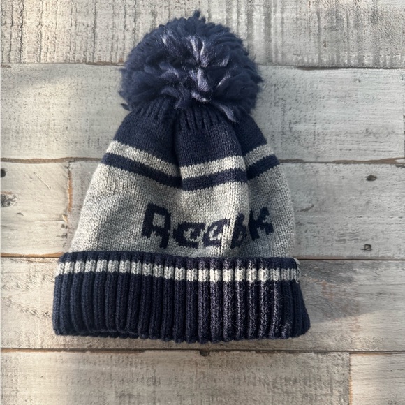 Reebok Kids' Blue and Gray Striped Beanie - Picture 1 of 3